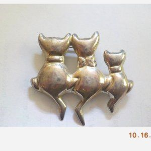 Vintage Mexican Sterling Silver  Cat Family  Brooch Pin  2" x 1 3/4"